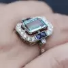4ct Emerald Cut Aquamarine Art-deco Cocktail Ring