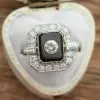 Round Cut White Sapphire Art-deco Enamel Cocktail Ring