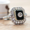 Round Cut White Sapphire Art-deco Enamel Cocktail Ring