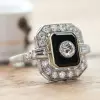 Round Cut White Sapphire Art-deco Enamel Cocktail Ring
