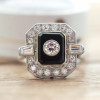 Round Cut White Sapphire Art-deco Enamel Cocktail Ring
