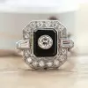 Round Cut White Sapphire Art-deco Enamel Cocktail Ring