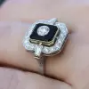 Round Cut White Sapphire Art-deco Enamel Cocktail Ring