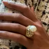 One-of-a-Kind 12MM Pearl Rose Cut Cocktail Ring