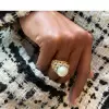 One-of-a-Kind 12MM Pearl Rose Cut Cocktail Ring