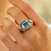 14ct Emerald Cut Aquamarine Vintage Cocktail Ring