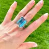 14ct Emerald Cut Aquamarine Cluster Cocktail Ring