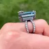14ct Emerald Cut Aquamarine Cluster Cocktail Ring