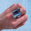 14ct Emerald Cut Aquamarine Cluster Cocktail Ring