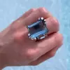 14ct Emerald Cut Aquamarine Cluster Cocktail Ring