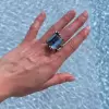 14ct Emerald Cut Aquamarine Cluster Cocktail Ring