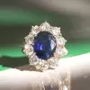 5ct Oval Cut Tanzanite Blue Sapphire Daisy Engagement Ring