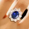 5ct Oval Cut Tanzanite Blue Sapphire Daisy Engagement Ring