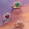 2ct Heart Cut Multicolor Double Halo Promise Ring