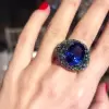 9.3ct Oval Cut Tanzanite Blue Sapphire Bold Cocktail Ring