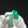 14ct Emerald Cut Three-sided Pave Emerald Engagement Ring