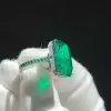 14ct Emerald Cut Three-sided Pave Emerald Engagement Ring
