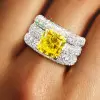 5.6ct Princess Cut Yellow Sapphire Paved Wedding Ring Set