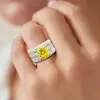5.6ct Princess Cut Yellow Sapphire Paved Wedding Ring Set
