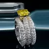 5.6ct Princess Cut Yellow Sapphire Paved Wedding Ring Set