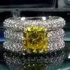 5.6ct Princess Cut Yellow Sapphire Paved Wedding Ring Set