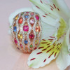 Round Cut Multicolor Sapphire Rainbow Cocktail Ring