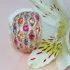 Round Cut Multicolor Sapphire Rainbow Cocktail Ring
