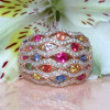 Round Cut Multicolor Sapphire Rainbow Cocktail Ring
