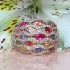 Round Cut Multicolor Sapphire Rainbow Cocktail Ring