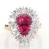 3ct Pear Cut Ruby European Shank Vintage Halo Cocktail Ring