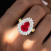3ct Pear Cut Ruby European Shank Vintage Halo Cocktail Ring