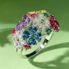 Nature-inspired Multicolor Sapphire Flower Cluster Cocktail Ring
