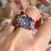 Nature-inspired Multicolor Sapphire Flower Cluster Cocktail Ring