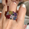 Nature-inspired Multicolor Sapphire Flower Cluster Cocktail Ring