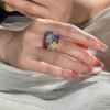 Nature-inspired Multicolor Sapphire Flower Cluster Cocktail Ring