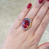 13ct Oval Cut Ruby Rainbow Halo Cocktail Ring