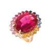 13ct Oval Cut Ruby Rainbow Halo Cocktail Ring