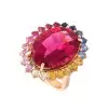 13ct Oval Cut Ruby Rainbow Halo Cocktail Ring
