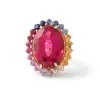 13ct Oval Cut Ruby Rainbow Halo Cocktail Ring