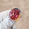 13ct Oval Cut Ruby Rainbow Halo Cocktail Ring