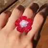 Invisible-set Ruby Flower Three-Piece Vintage Jewelry Set