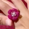 5ctw Pink Sapphire and Ruby Flower Cocktail Ring