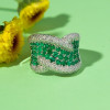 Emerald and White Sapphire Paved Cross Cocktail Ring