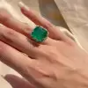 9.5ct Asscher Cut Emerald Paved Cocktail Ring