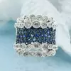 4ctw Blue and White Sapphire Milgrain Vintage Cocktail Ring