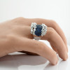 4ctw Blue and White Sapphire Milgrain Vintage Cocktail Ring