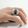 4ctw Blue and White Sapphire Milgrain Vintage Cocktail Ring