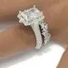 4ct Radiant Cut Three-Pieces Vintage Lace Wedding Ring Set