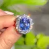 5ct Oval Cut Tanzanite Blue Sapphire Halo Cocktail Ring