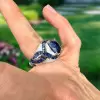 5.6ct Cushion Cut Blue Sapphire Vintage Engagement Ring